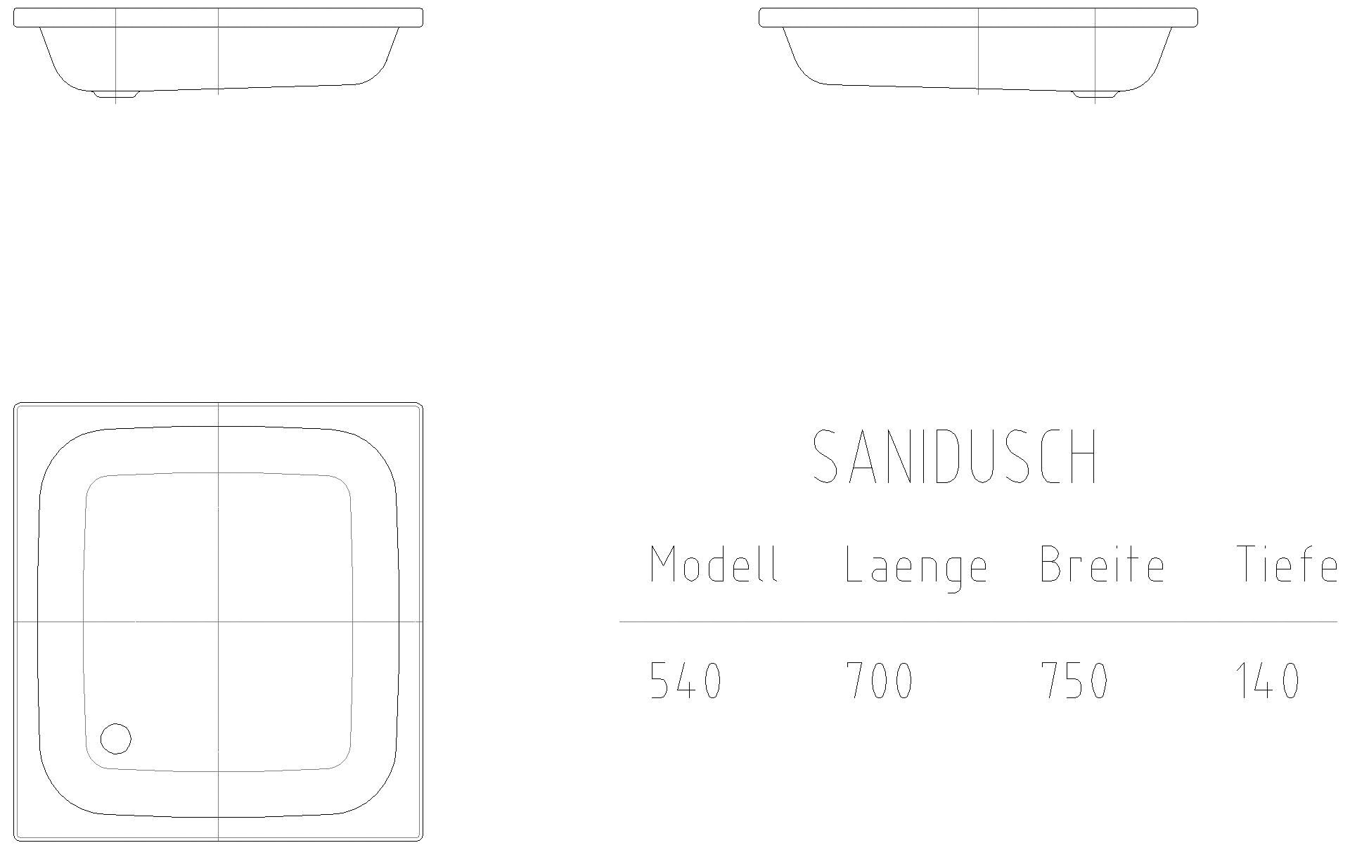 KALDEWEI SANIDUSCH Duschfläche, 700x750x32 mm, Modell-Nr: 540