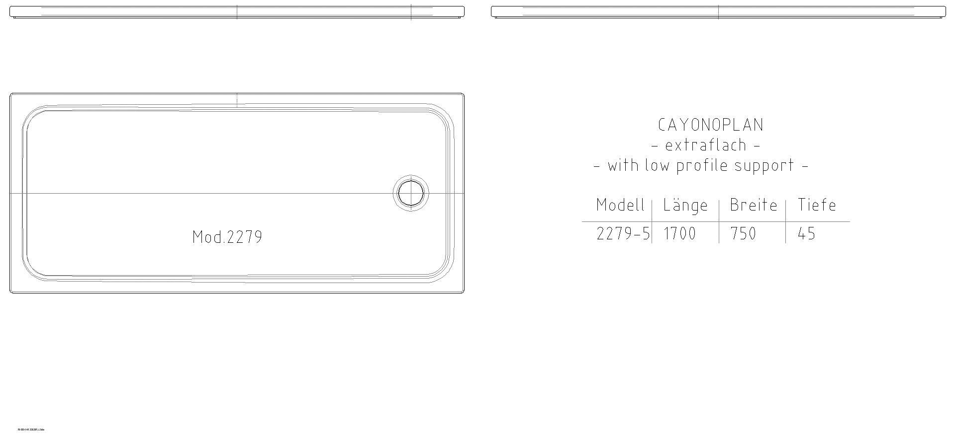 KALDEWEI CAYONOPLAN Duschfläche, 750x1700x40 mm, Modell-Nr: 2279-1