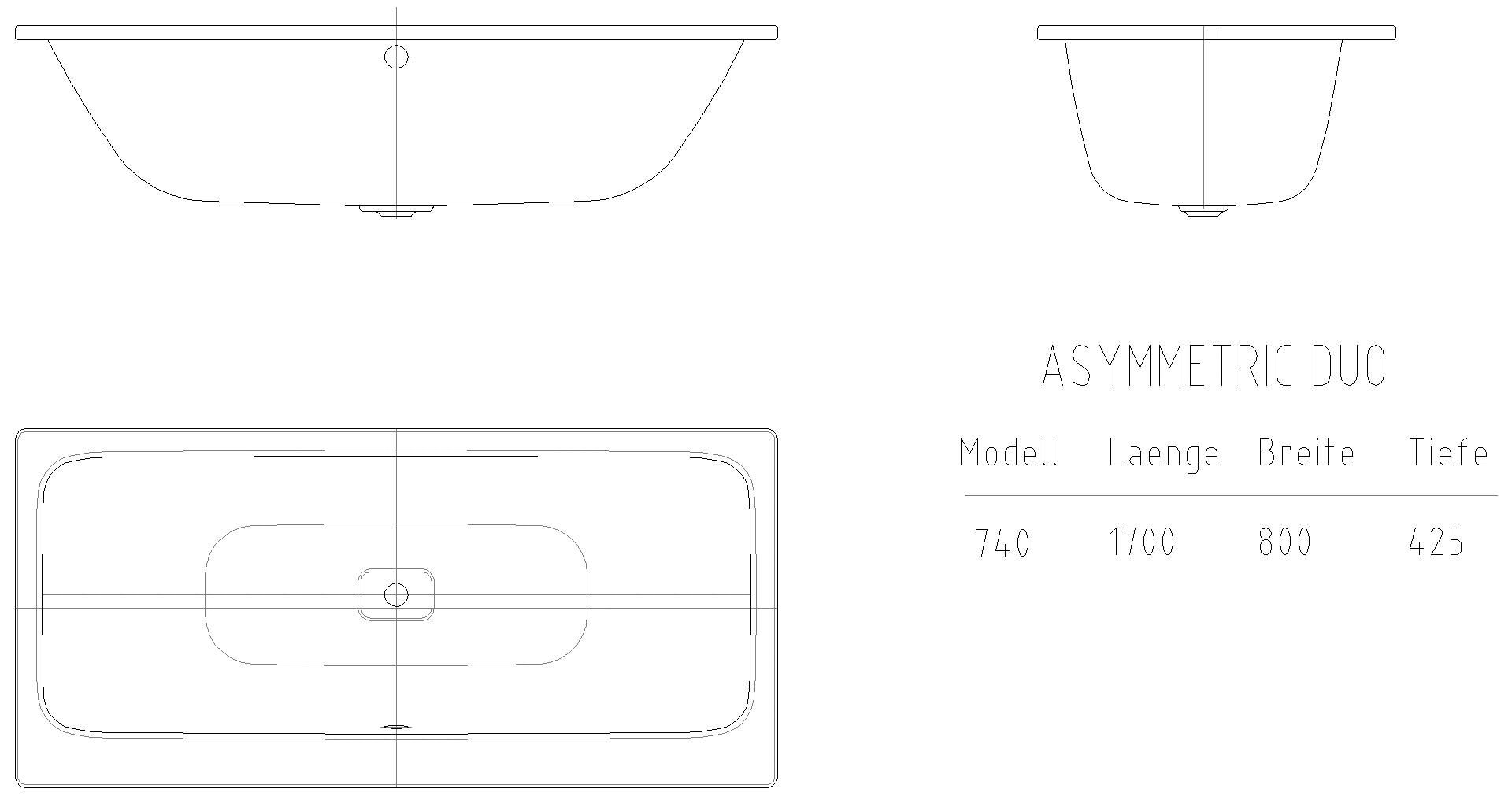 KALDEWEI ASYMMETRIC DUO Badewanne, 1700x800 mm, Modell-Nr: 740