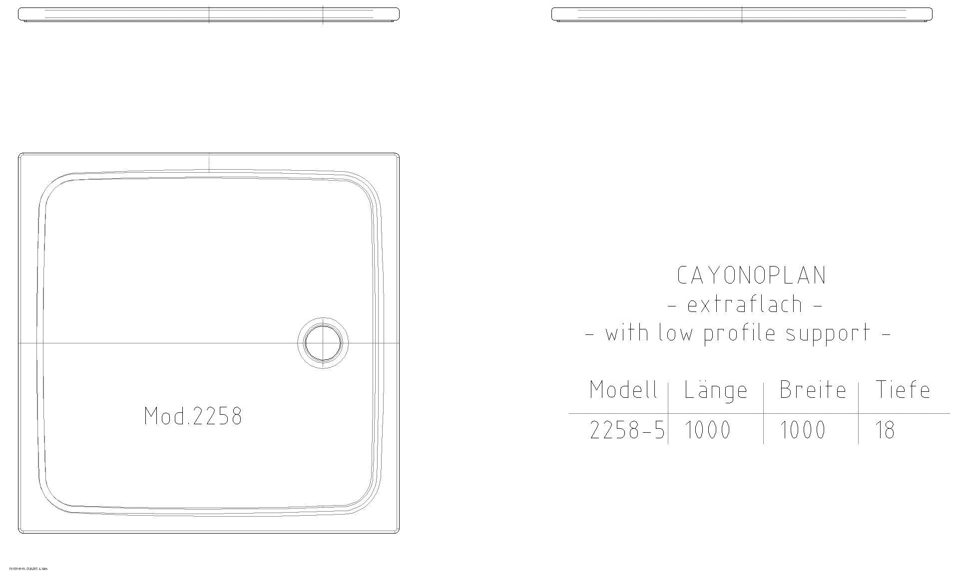 KALDEWEI CAYONOPLAN MIT WANNENTRÄGER EXTRAFLACH Duschfläche, 1000x1000x32 mm, Modell-Nr: 2258-5