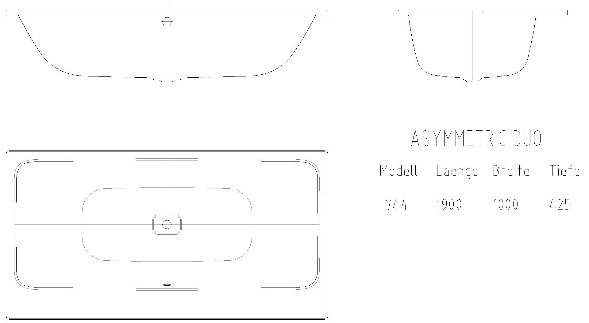KALDEWEI ASYMMETRIC DUO Badewanne, 1900x1000 mm, Modell-Nr: 744