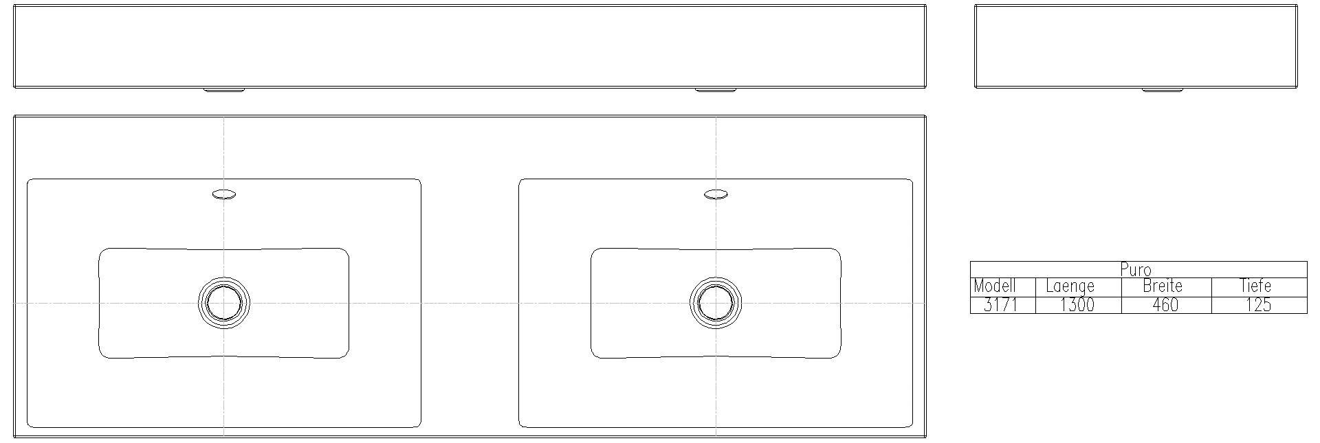 KALDEWEI PURO AUFSATZ-DOPPELWASCHTISCH (RANDHÖHE 120 MM) 1300x460x120 mm, Modell-Nr: 3171