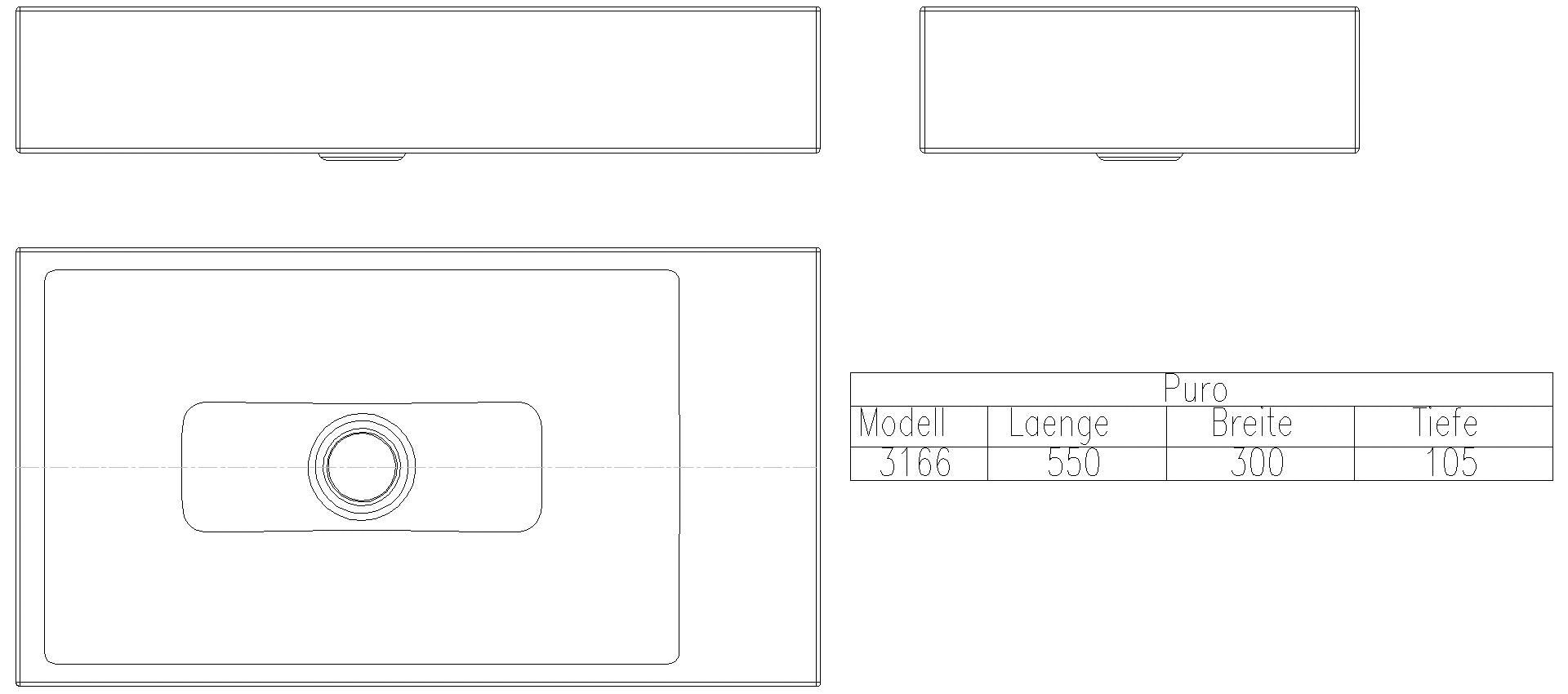 KALDEWEI PURO AUFSATZ-HANDWASCHTISCH 550x300x100 mm, Modell-Nr: 3166