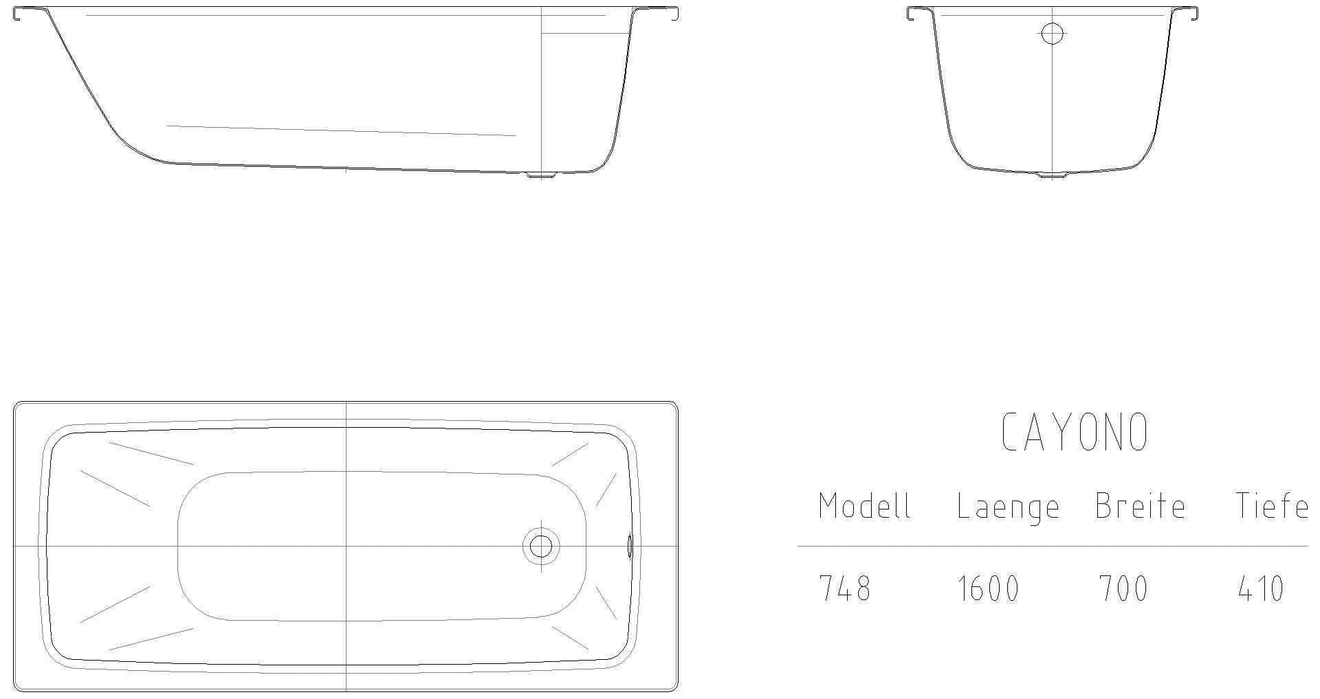 KALDEWEI CAYONO Badewanne, 1600x700 mm, Modell-Nr: 748