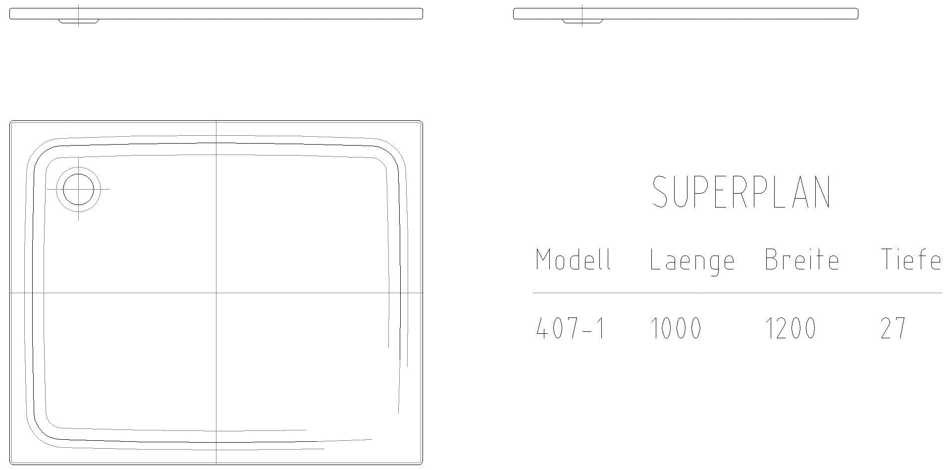 KALDEWEI SUPERPLAN CLASSIC mit Wannenträger Duschfläche, 1000x1200x32 mm, Modell-Nr: 407-2