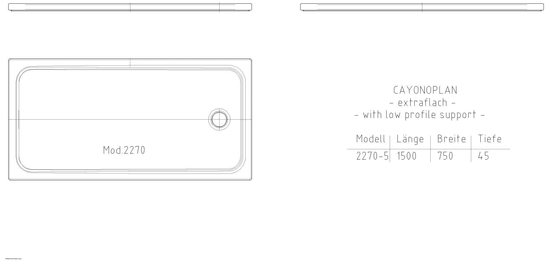 KALDEWEI CAYONOPLAN MIT WANNENTRÄGER EXTRAFLACH Duschfläche, 750x1500x40 mm, Modell-Nr: 2270-5