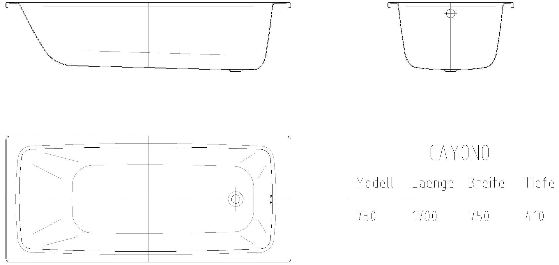KALDEWEI CAYONO Badewanne, 1700x750 mm, Modell-Nr: 750