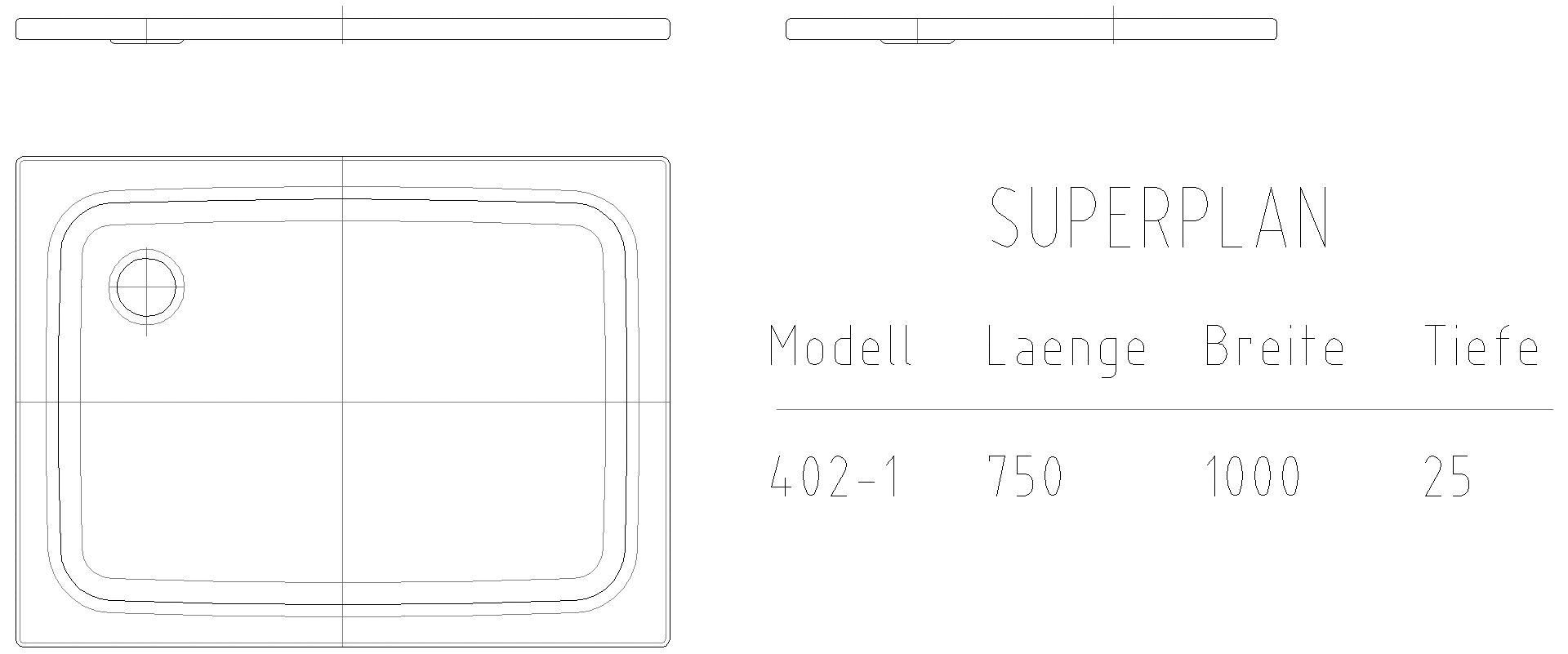 KALDEWEI SUPERPLAN CLASSIC mit Wannenträger Duschfläche, 750x1000x32 mm, Modell-Nr: 402-2