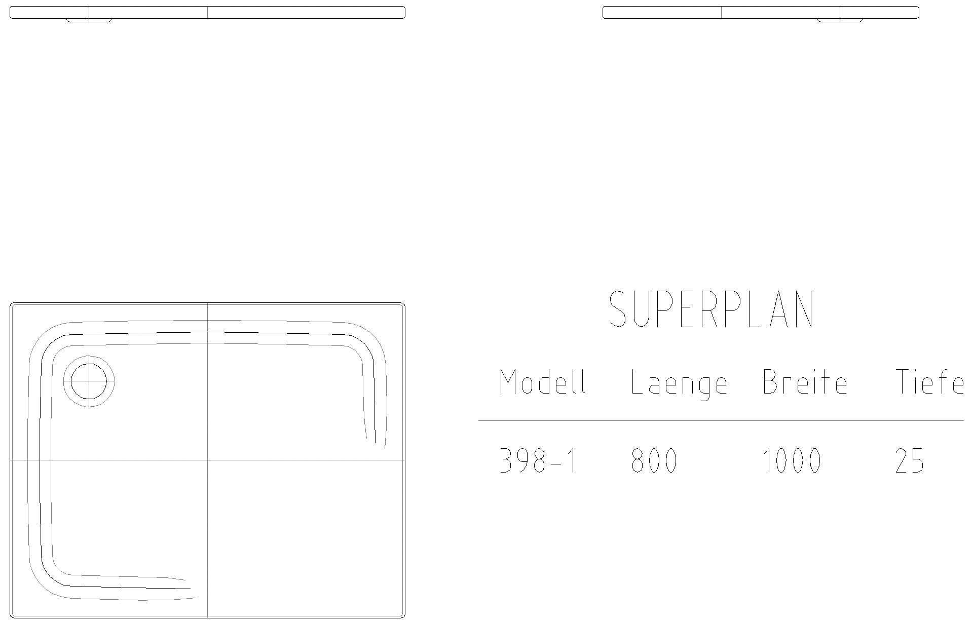 KALDEWEI SUPERPLAN CLASSIC mit Wannenträger Duschfläche, 800x1000x32 mm, Modell-Nr: 398-2