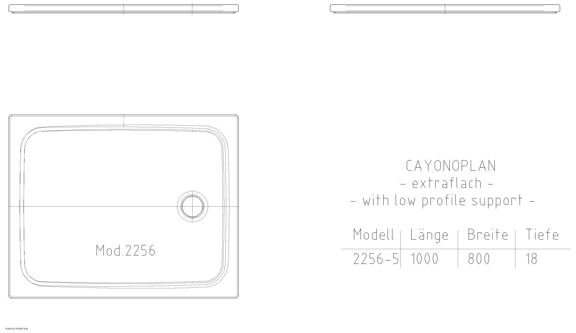 KALDEWEI CAYONOPLAN MIT WANNENTRÄGER EXTRAFLACH Duschfläche, 800x1000x32 mm, Modell-Nr: 2256-5