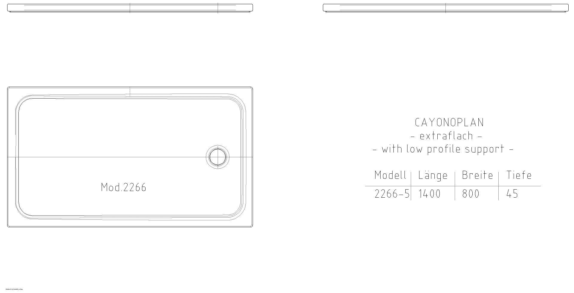 KALDEWEI CAYONOPLAN MIT WANNENTRÄGER EXTRAFLACH Duschfläche, 800x1400x40 mm, Modell-Nr: 2266-5