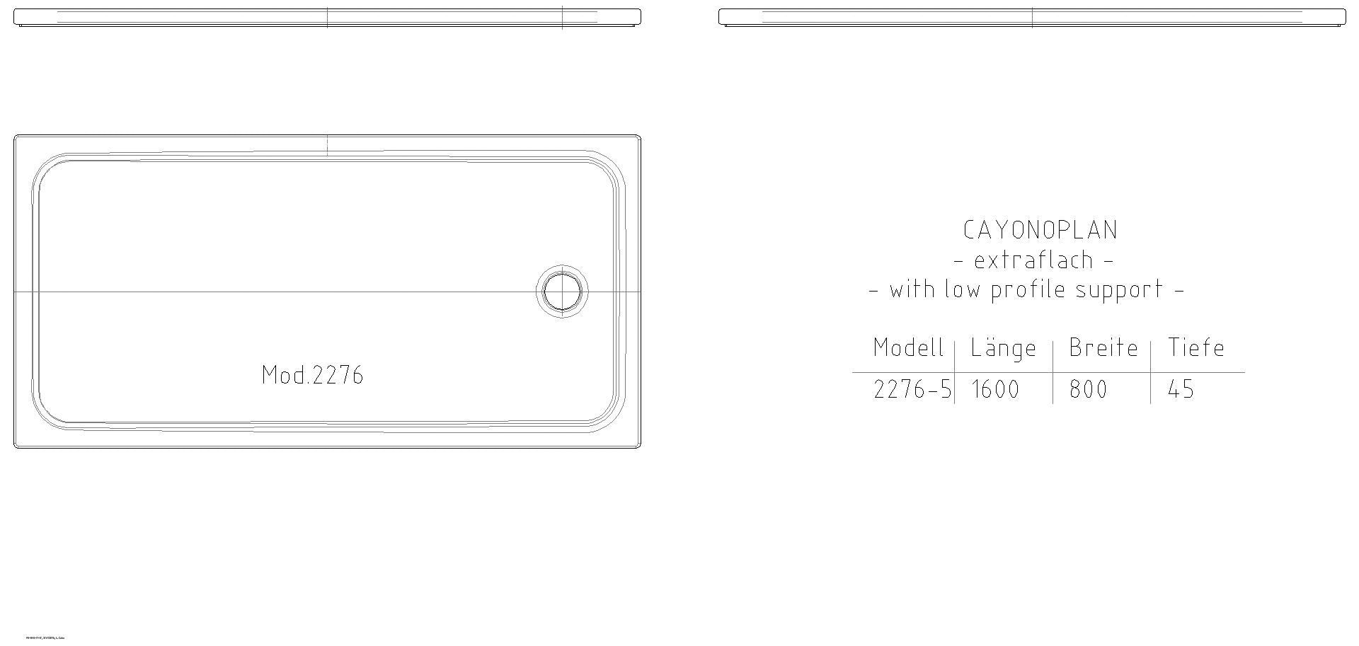 KALDEWEI CAYONOPLAN MIT WANNENTRÄGER EXTRAFLACH Duschfläche, 800x1600x40 mm, Modell-Nr: 2276-5