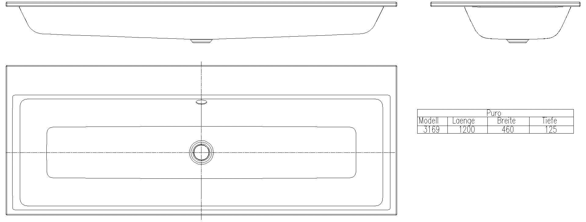 KALDEWEI PURO EINBAUWASCHTISCH 1200x460x14 mm, Modell-Nr: 3169