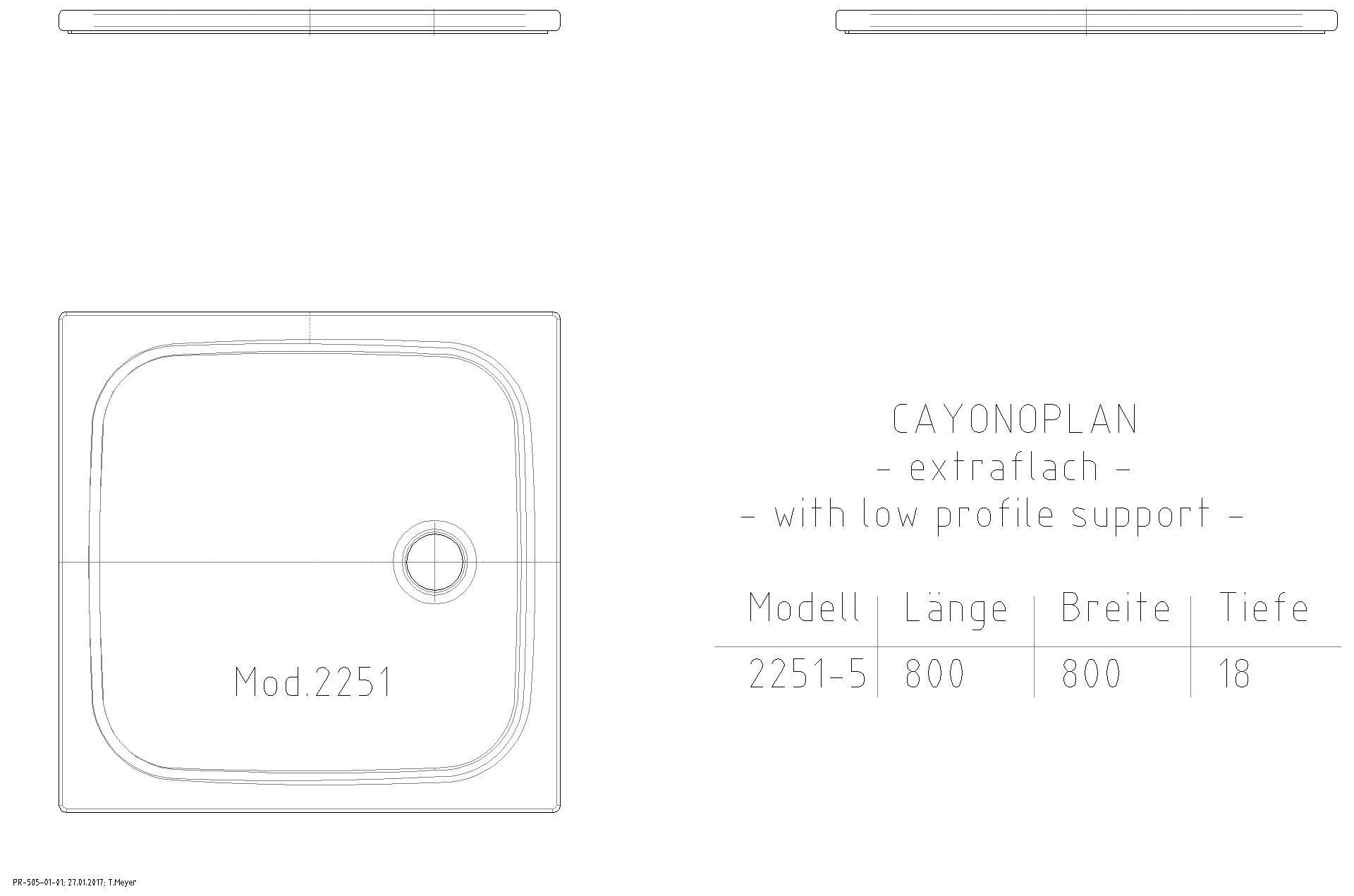 KALDEWEI CAYONOPLAN MIT WANNENTRÄGER EXTRAFLACH Duschfläche, 800x800x32 mm, Modell-Nr: 2251-5