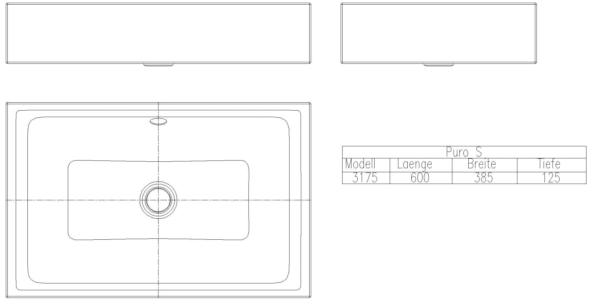 KALDEWEI PURO S AUFSATZWASCHTISCH (RANDHÖHE 120 MM) 600x385x120 mm, Modell-Nr: 3175