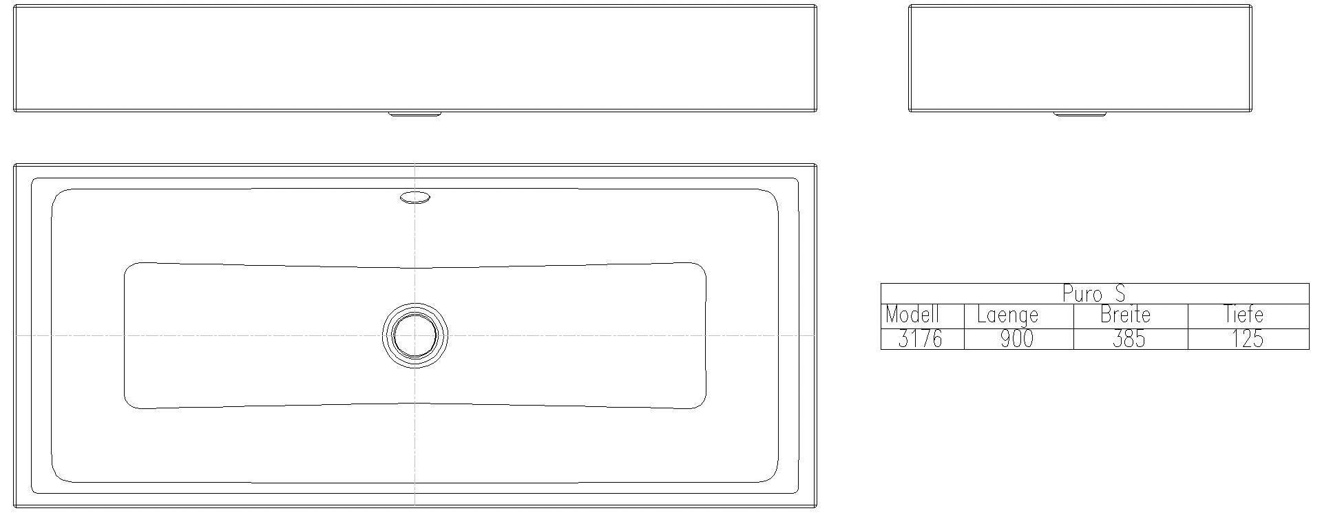 KALDEWEI PURO S AUFSATZWASCHTISCH (RANDHÖHE 120 MM) 900x385x120 mm, Modell-Nr: 3176