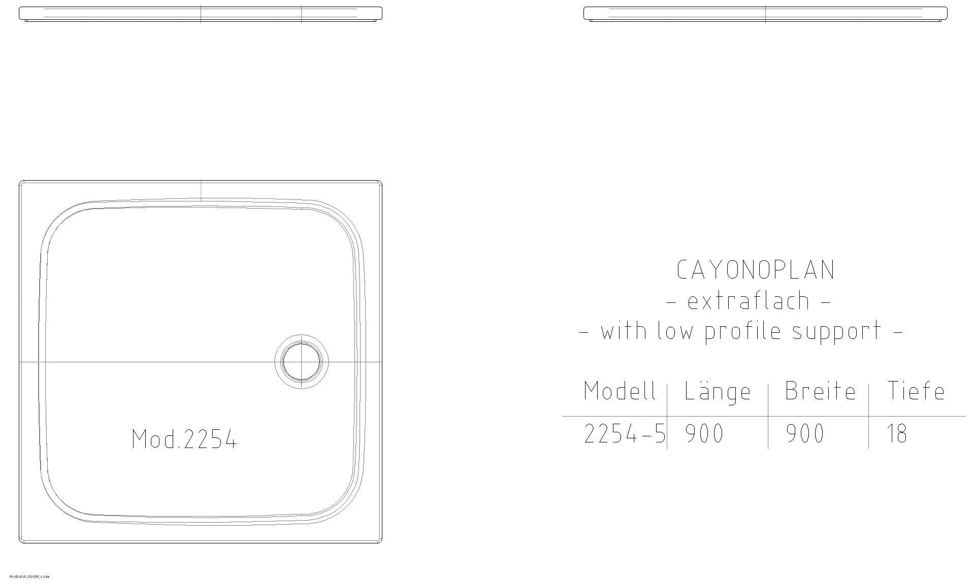 KALDEWEI CAYONOPLAN MIT WANNENTRÄGER EXTRAFLACH Duschfläche, 900x900x32 mm, Modell-Nr: 2254-5