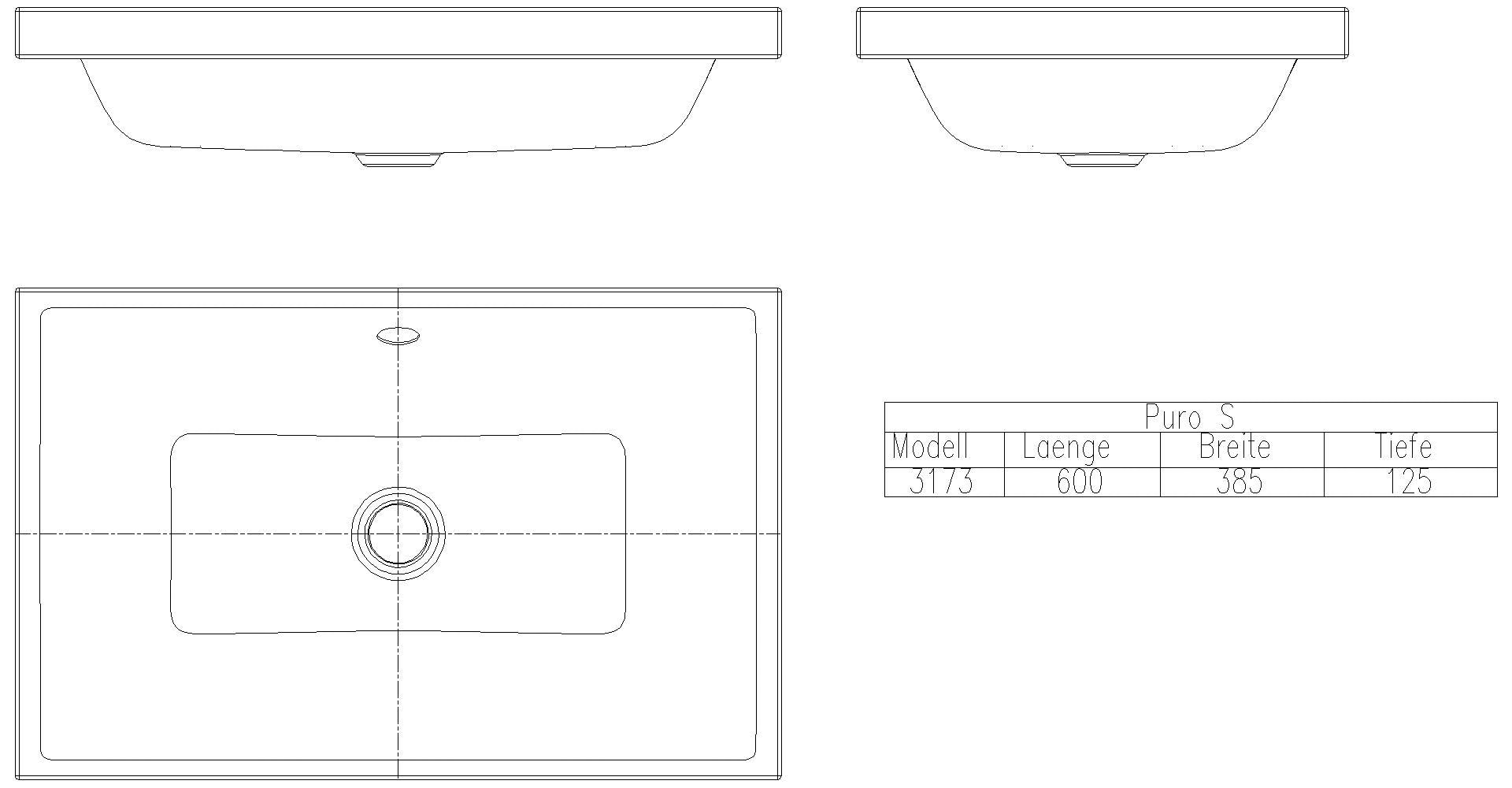 KALDEWEI PURO S AUFSATZWASCHTISCH (RANDHÖHE 40 MM) 600x385x40 mm, Modell-Nr: 3173