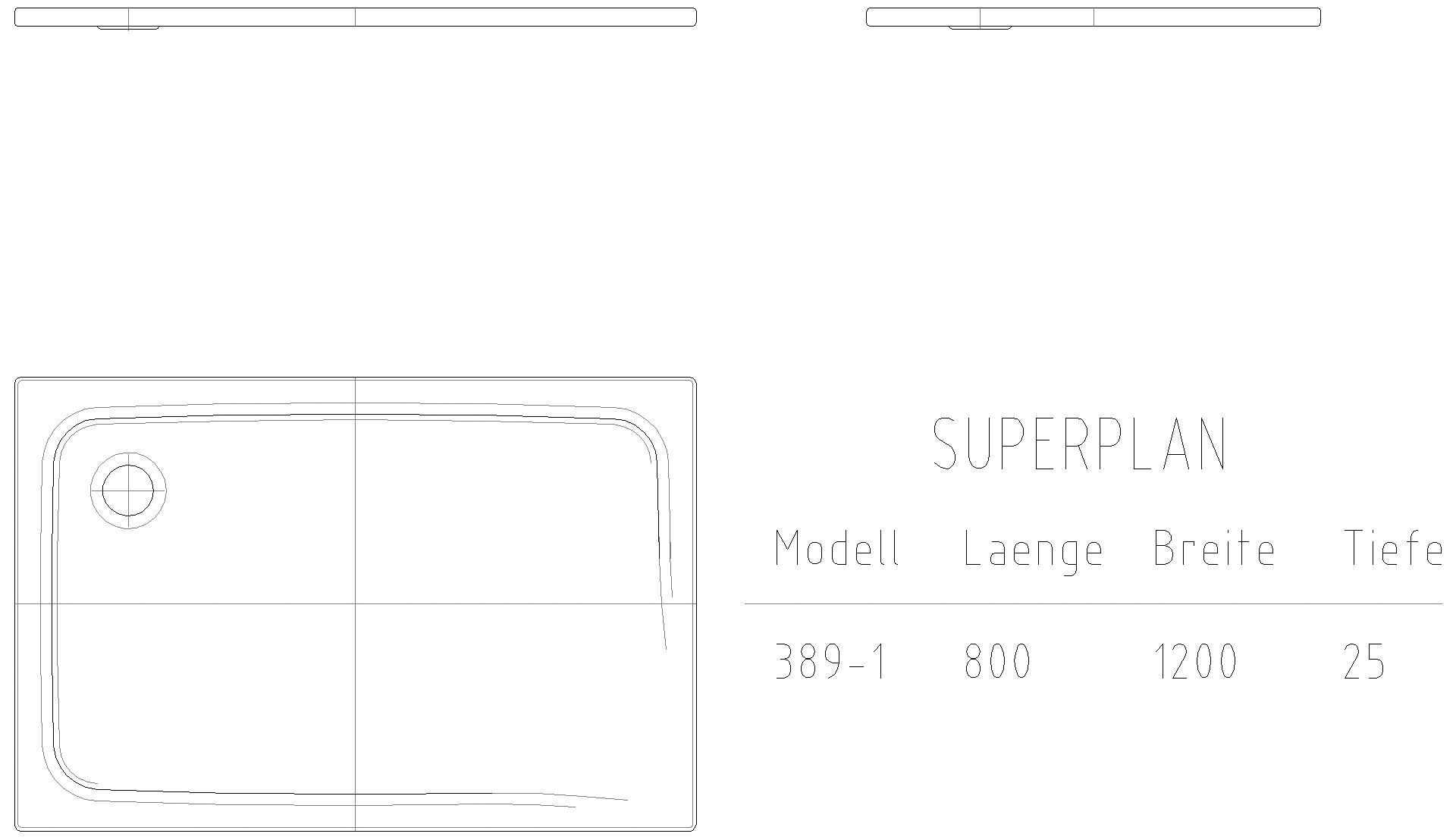 KALDEWEI SUPERPLAN CLASSIC MIT WANNENTRÄGER EXTRAFLACH Duschfläche, 800x1200x32 mm, Modell-Nr: 389-5
