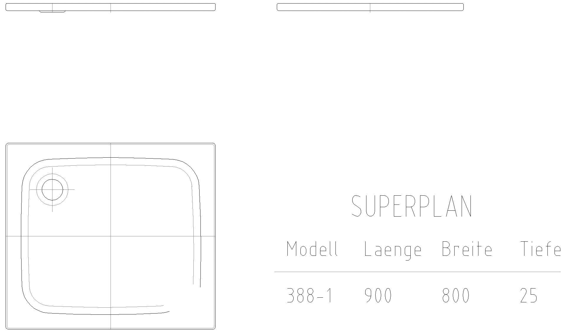 KALDEWEI SUPERPLAN CLASSIC MIT WANNENTRÄGER EXTRAFLACH Duschfläche, 800x900x32 mm, Modell-Nr: 388-5
