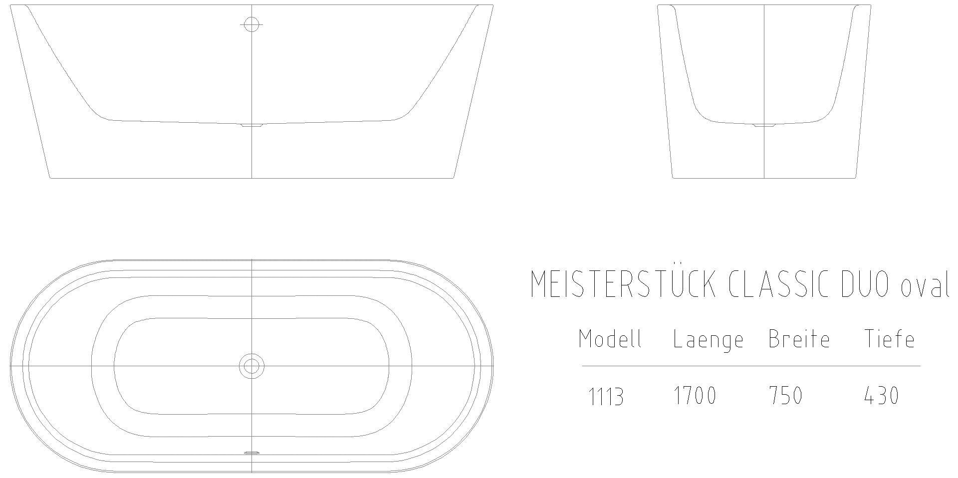 KALDEWEI MEISTERSTÜCK CLASSIC DUO OVAL Badewanne, 1700x750 mm, Modell-Nr: 1113-4002