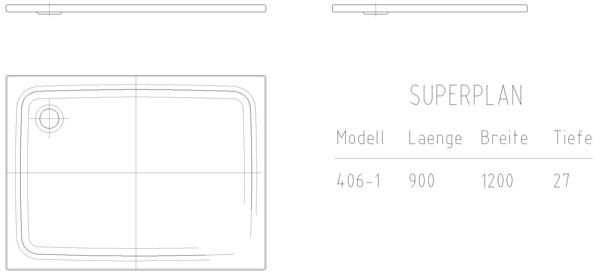 KALDEWEI SUPERPLAN CLASSIC MIT WANNENTRÄGER EXTRAFLACH Duschfläche, 900x1200x32 mm, Modell-Nr: 406-5