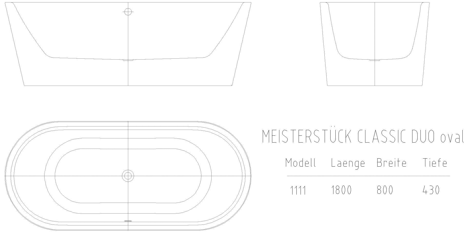 KALDEWEI MEISTERSTÜCK CLASSIC DUO OVAL Badewanne, 1800x800 mm, Modell-Nr: 1111-4012