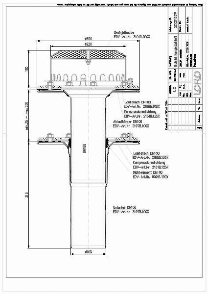 LOROWERK - LORO-DJ BRANDSCHUTZ-ABLAUF, F.BAUSEITG. BRANDSCHUTZ,2-TLG.M.EDELSTAHLHAUBE DN100