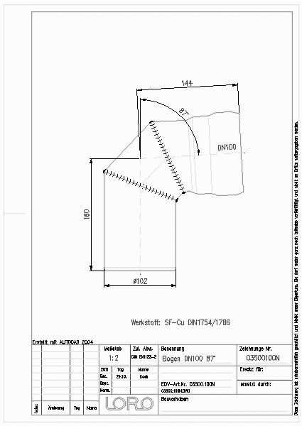 LOROWERK - LORO-BOGEN KUPFER 87 GRAD DN 100