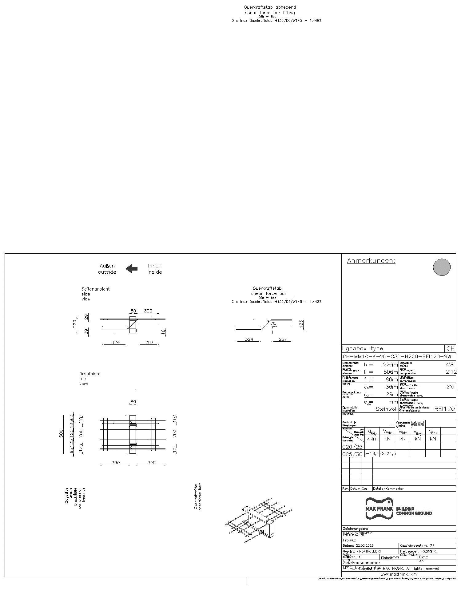 Max Frank - Kragplattenanschluss Egcobox® (Typen nach SIA 262, Schweiz)