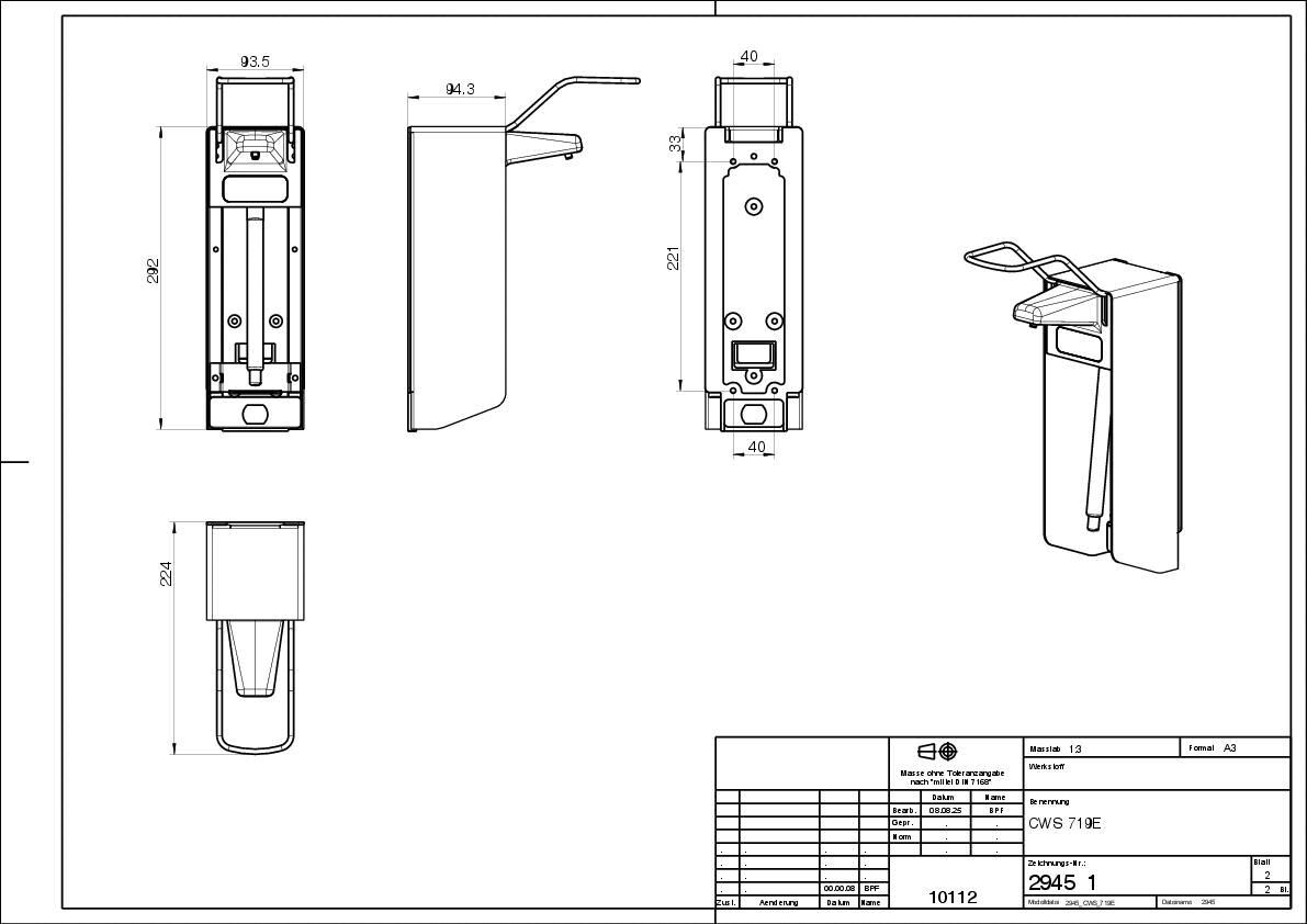 MediLine Universalspender 1000 mit Edelstahlpumpe, Aluminium eloxiert