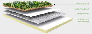 Gründachsystem auf Flachdächern mit Sandwichpaneelen Gründachsystem auf Flachdächern mit Sandwichpaneelen