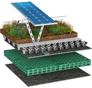 Photovoltaik-System für Gründächer Photovoltaik-System für Gründächer