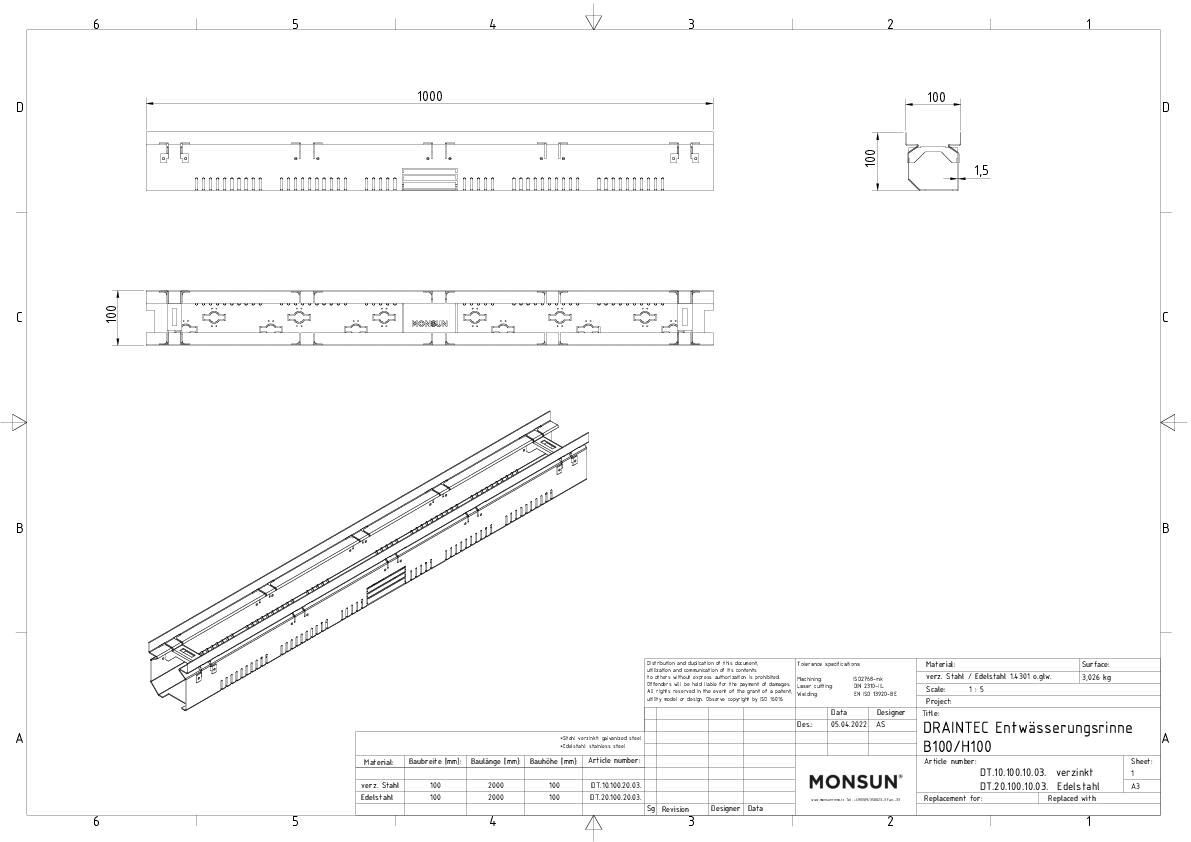 MONSUN - 01_MONSUN DRAINTEC Entwässerungsrinne fixe Bauhöhe