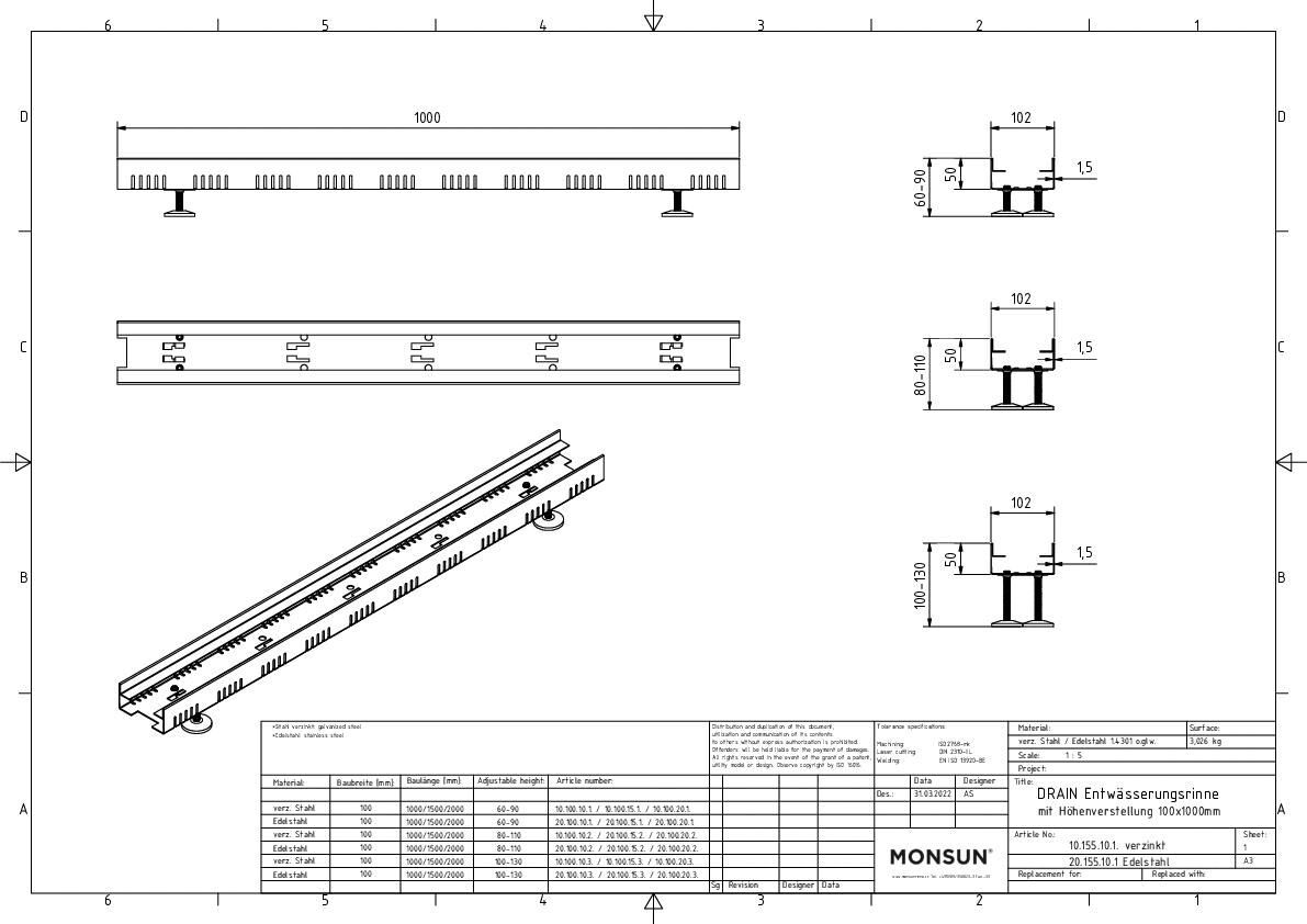 02_MONSUN DRAIN Entwässerungsrinne höhenverstellbar