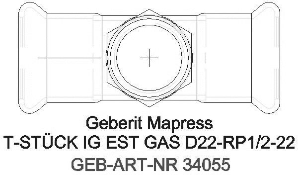 GE Mapress Edelstahl T-Stück mit IG (Gas) d22-Rp1/2-22_34055_G