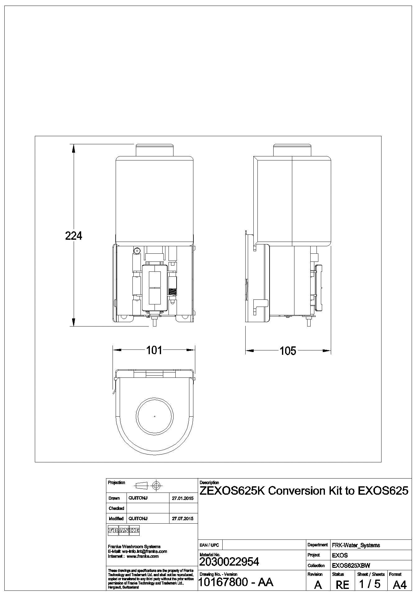 Umrüstkit, EXOS, auf elek. Steuerung, f. Seifenspender EXOS618/EXOS616, ZEXOS625K