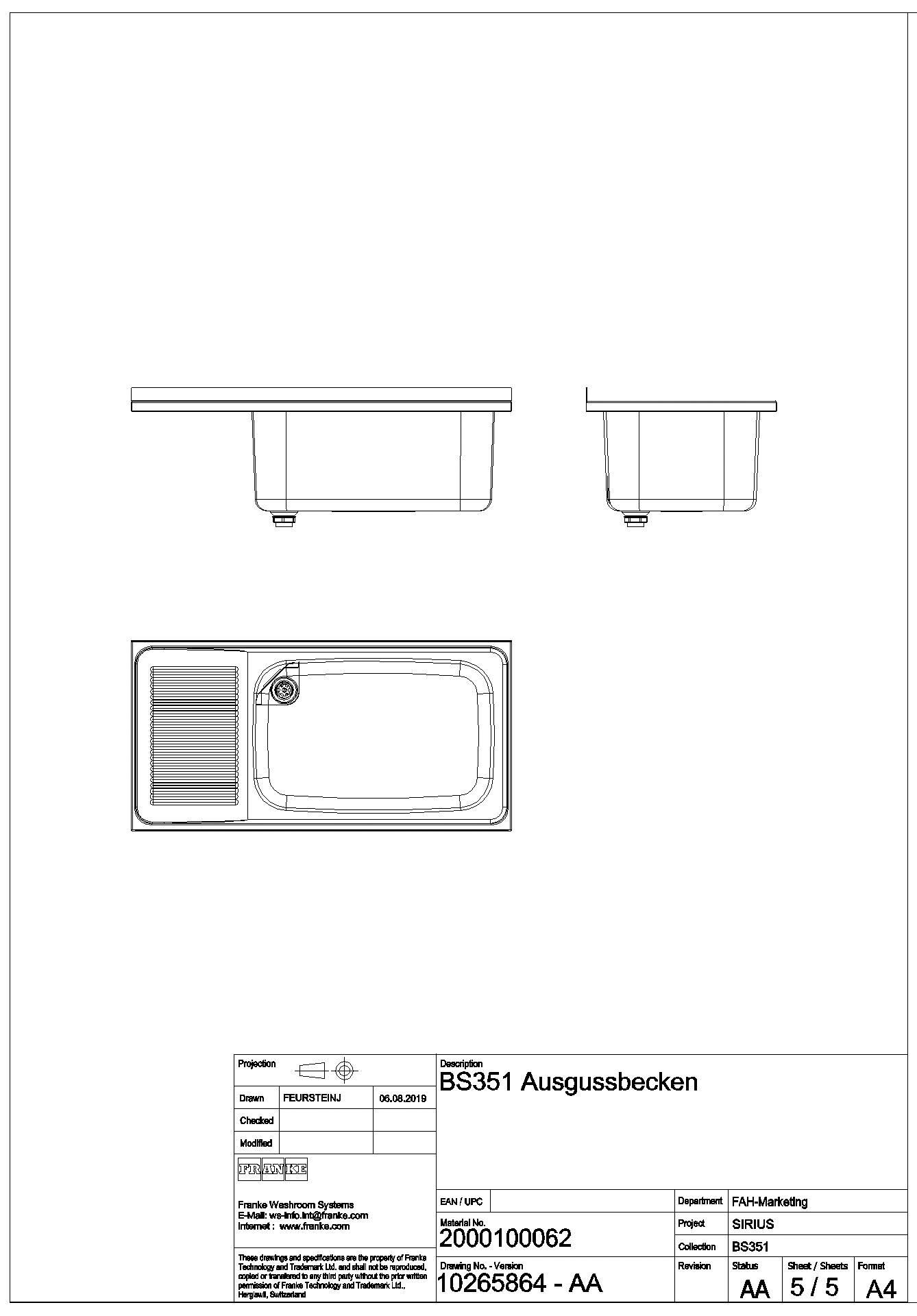 Mehrzweckbecken, SIRIUS, Edelstahl, 1100x357x550 mm, Tropfteil links, BS351