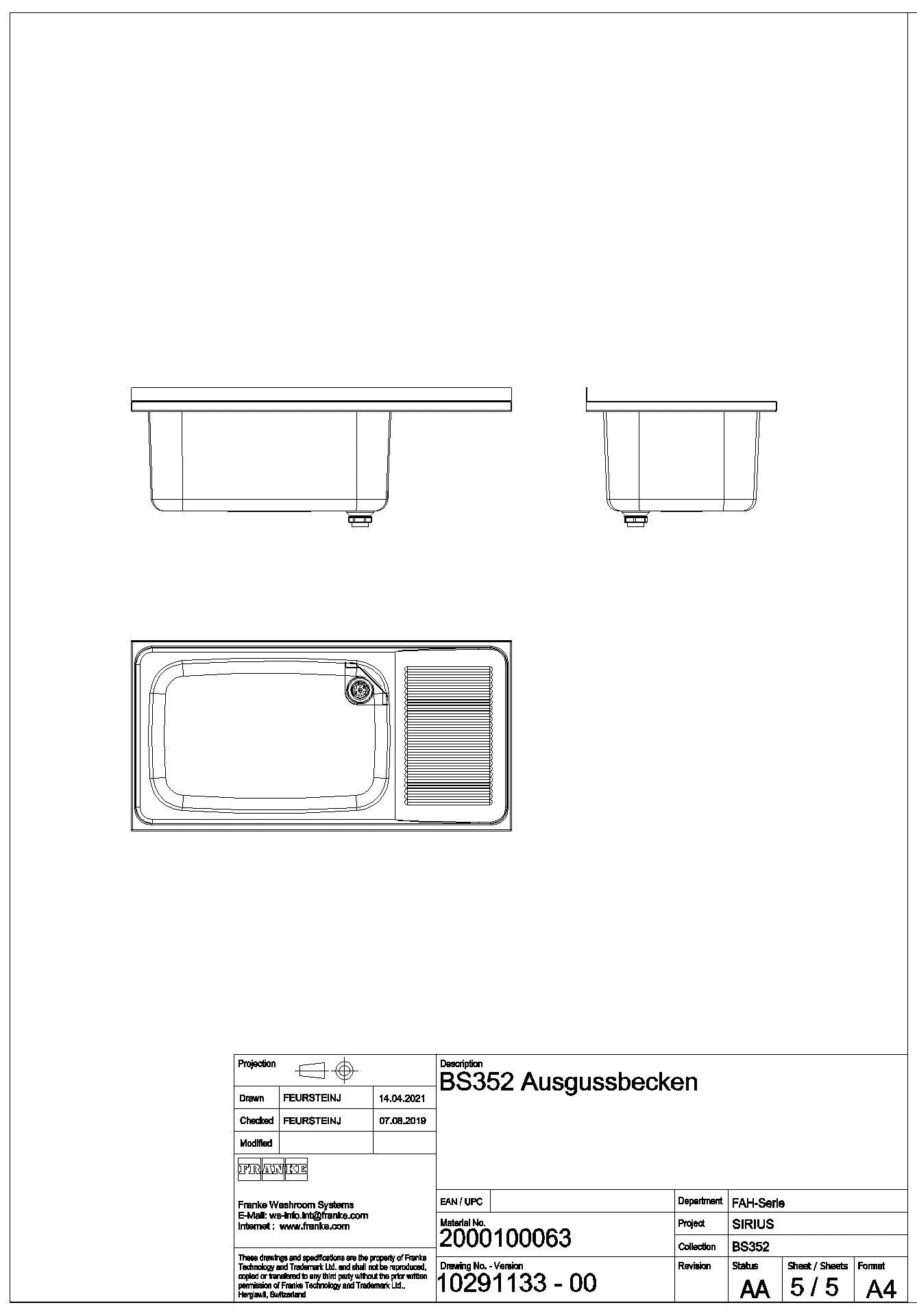 Mehrzweckbecken, SIRIUS, Edelstahl, 1100x357x550 mm, Tropfteil rechts, BS352