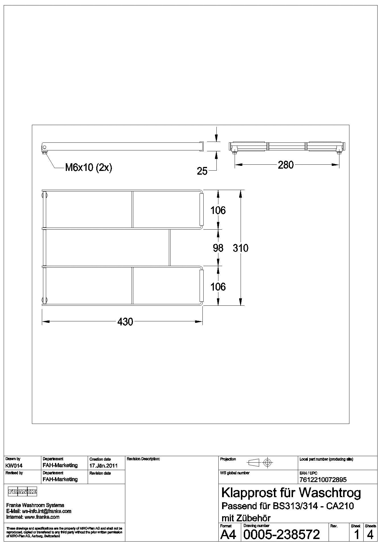 Klapprost, SIRIUS, Edelstahl, 310x25x430 mm, ZSIRX001