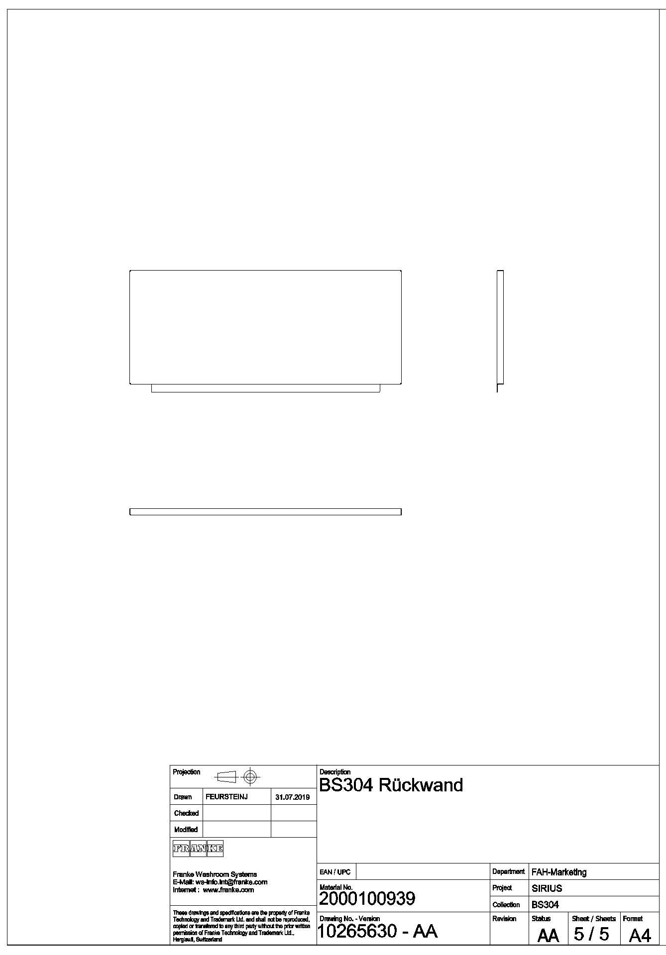 Rückwand, SIRIUS, Edelstahl, 500x210x12 mm, aufsteckbar, BS304