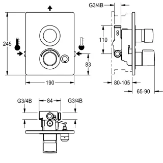 AR F5 Duscharmatur, hydr., Thermostat, UP Fertigbauset KWC Aquarotter - AR F5 Duscharmatur, hydr., Thermostat, UP Fertigbauset