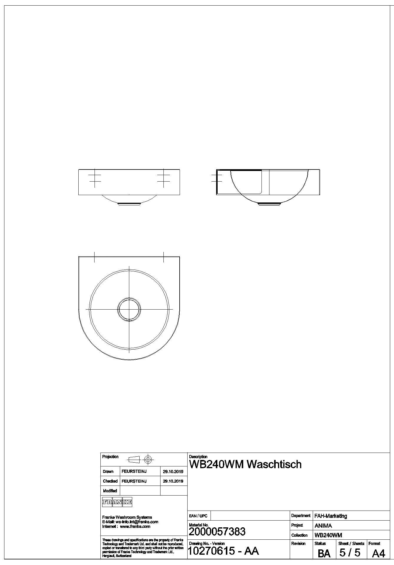 Waschtrog, SIRIUS, Edelstahl, 470x240x430 mm, Ablauf mittig, LTJ450