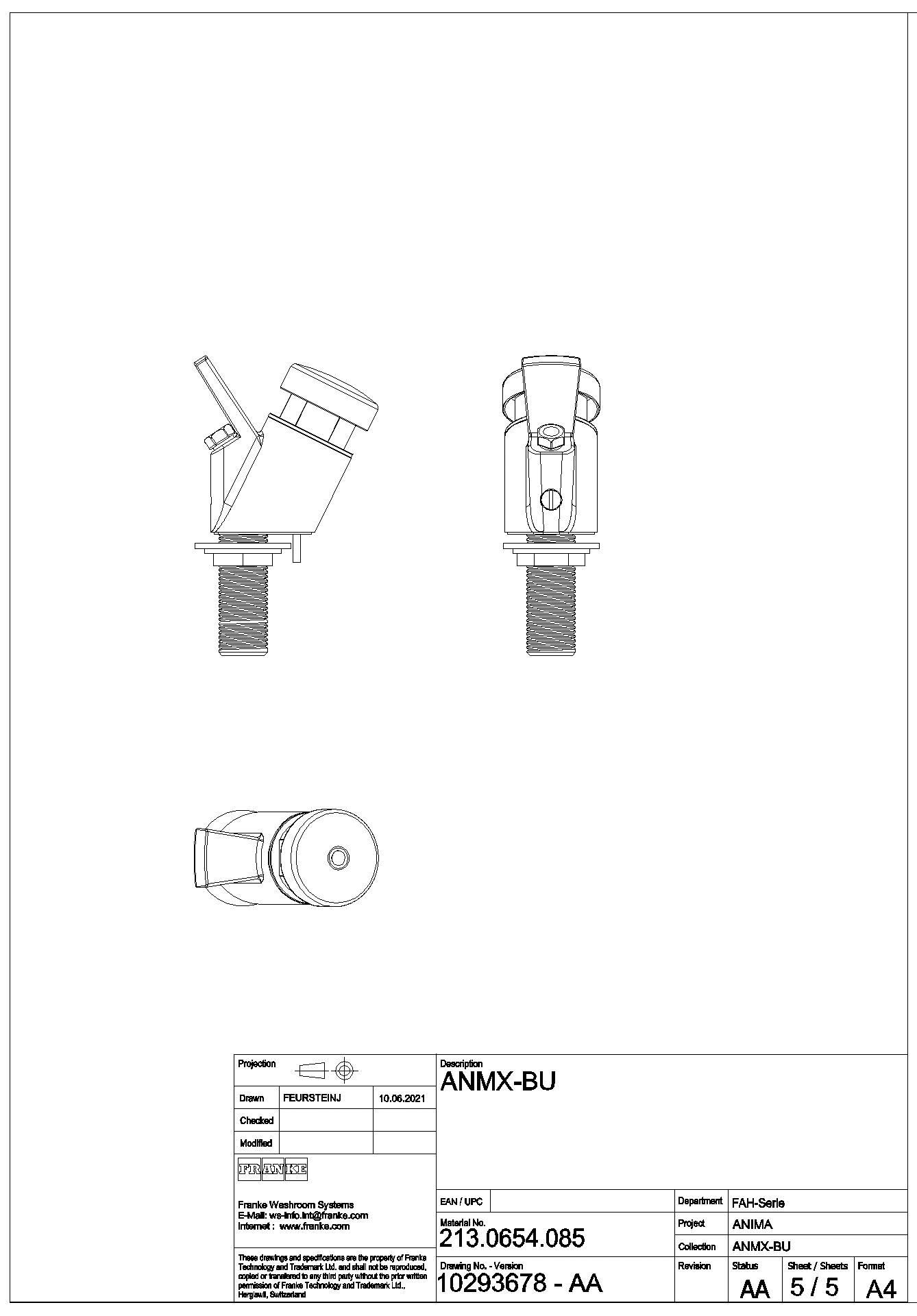 Trinkbrunnenarmatur, ANIMA, G3/8, für Trinkbrunnen aus Edst. oder MIRANIT, ANMX-BU