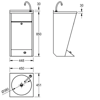 AR ANIMA, Einzelwaschtisch mit Armatur, Edelstahl KWC Aquarotter - AR ANIMA, Einzelwaschtisch mit Armatur, Edelstahl