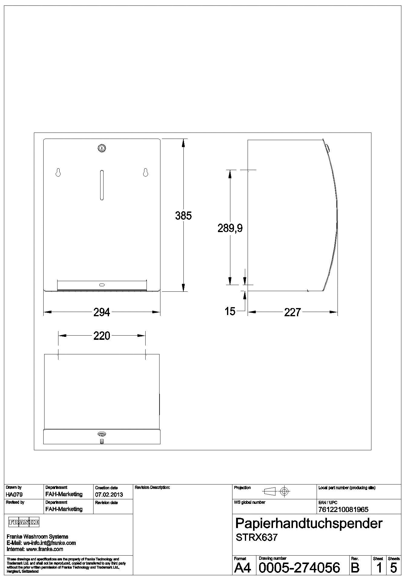 Papierhandtuchsp., STRATOS, Edst., 294x385x227 mm, Aufputz, STRX637