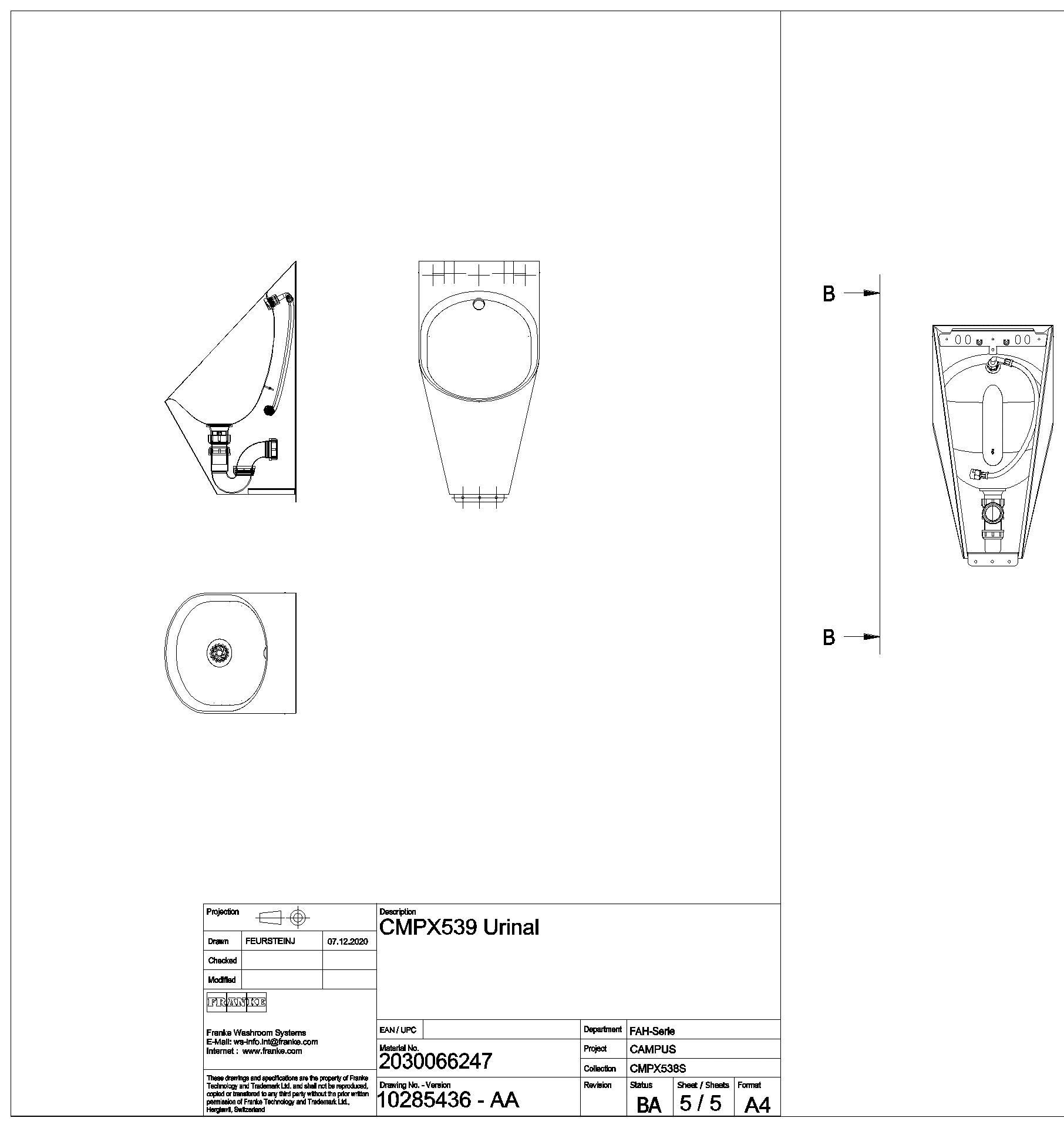 Urinal, CAMPUS, Edelstahl, Spritzkopf, 313x627x342 mm, CMPX539