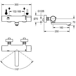AR F3 Wandbatterie, elek., Thermostat, Schwenkauslauf KWC Aquarotter - AR F3 Wandbatterie, elek., Thermostat, Schwenkauslauf