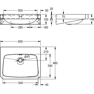 AR ANIMA, Einzelwaschtisch, Edelstahl, 600 mm KWC Aquarotter - AR ANIMA, Einzelwaschtisch, Edelstahl, 600 mm
