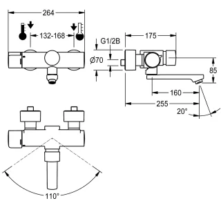 AR F5 Wandbatterie, hydr., Thermostat, Schwenkauslauf KWC Aquarotter - AR F5 Wandbatterie, hydr., Thermostat, Schwenkauslauf
